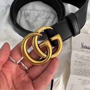GG Marmont leather belt with shiny buckle